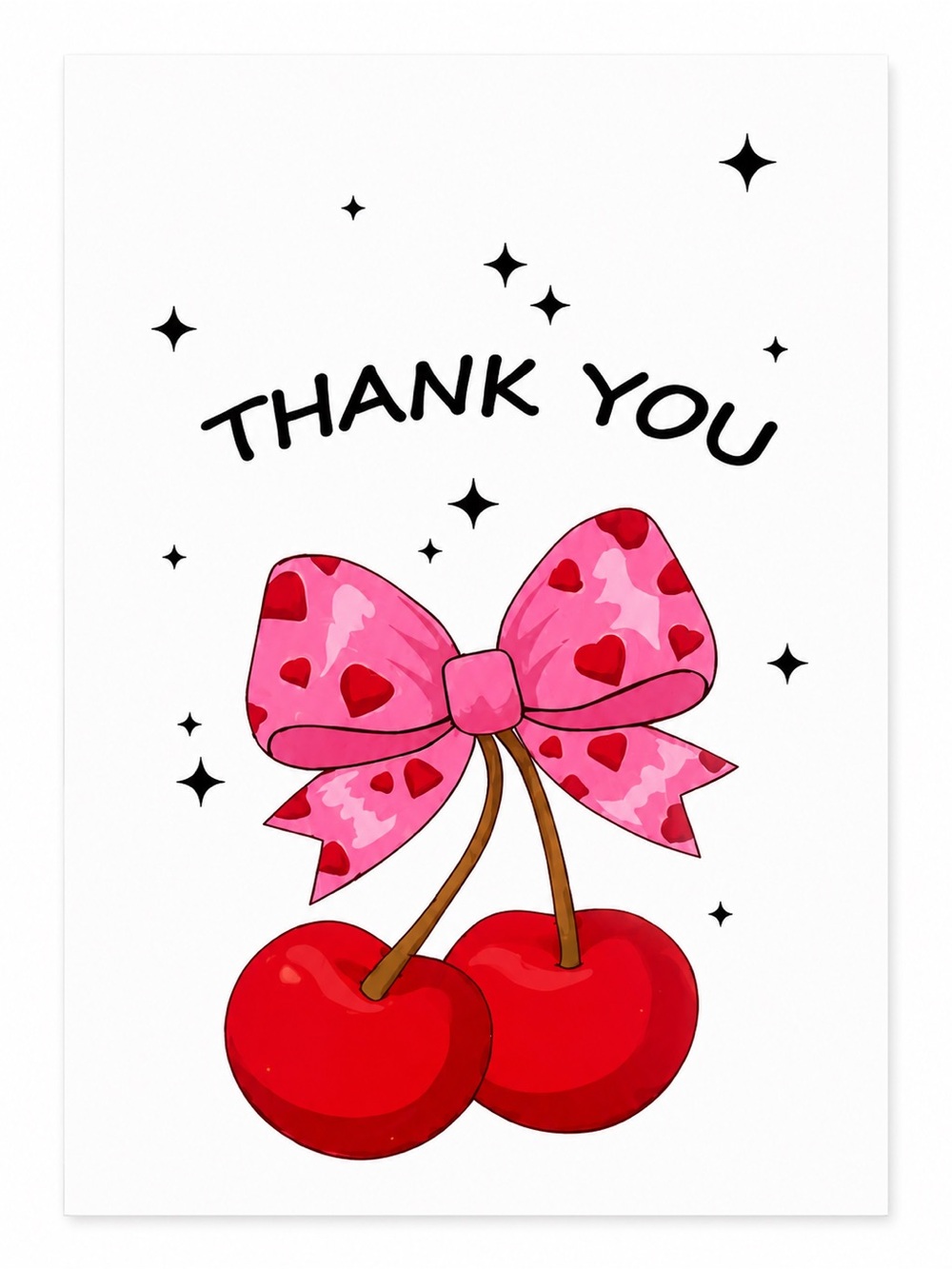50 Cherry Thank You Cards with Pink Bow | Cute Packaging Insert Cards